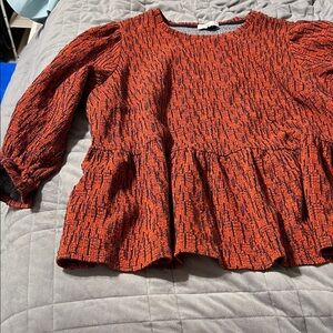 Women's Textured Peplum Sweater - Orange/Black